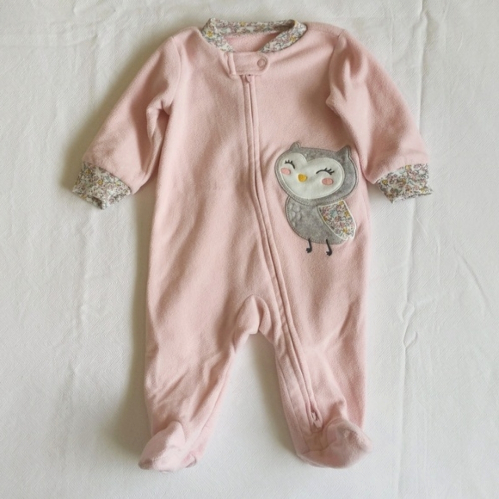 carter's pink floral owl 2-way zipper footie sleeper pajamas 3 months baby girl